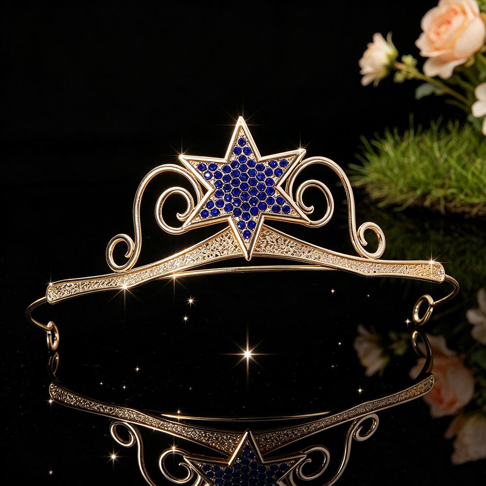 Minimalist Celestial Star Gold Plated Rhinestone Bridal Tiara Sparkling Starry Crystal Queen Crown Hair Accessory Elegant Prom
