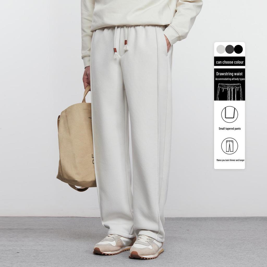 Yizhi Men's Winter Velvet-Lined Casual Straight-Leg Sweatpants