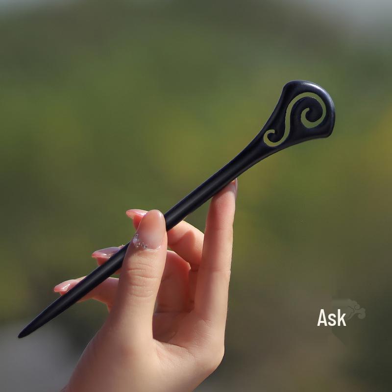 High-End Natural Ebony Wood Hairpin - Extended Chinese Ancient Style Black Hair Bun Accessory