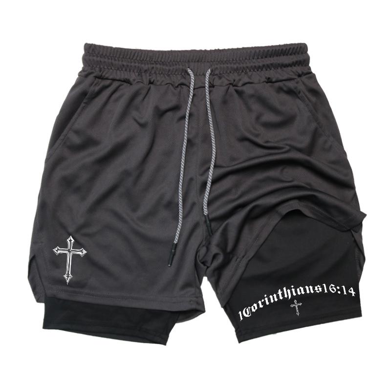 MDHAO xin nan zhuang  3D txu Kruisprint 2-in-1 Trainings- en Hardloopshorts voor Mannen Christelijk Atletisch Ademende Prestatieshorts met Telefoonvakje Handdoeklus L