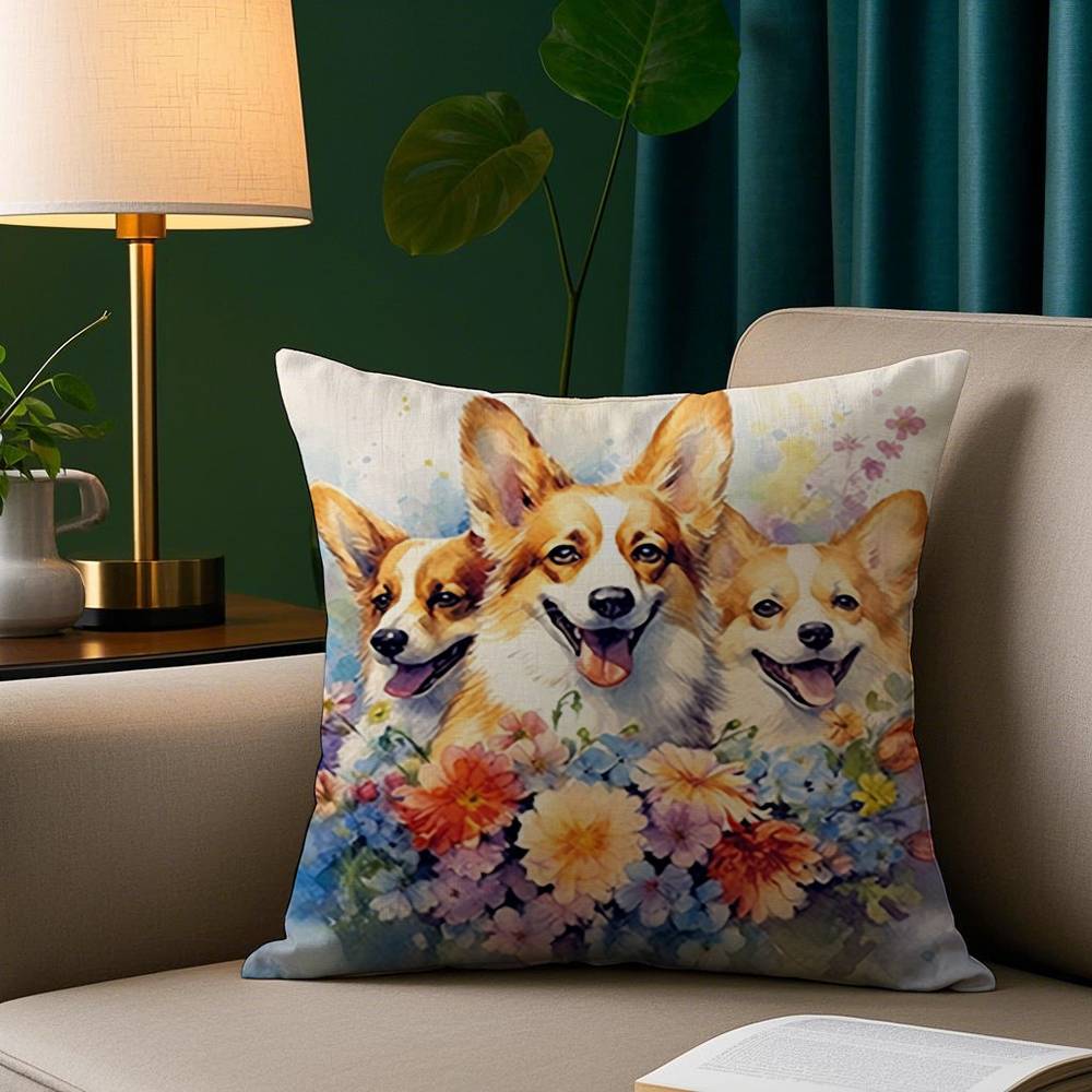 Cute Watercolor Pet Dog Pillow Case Short Plush Print Cushion Cover Square Throw Pillow Covers Sofa Home Decor