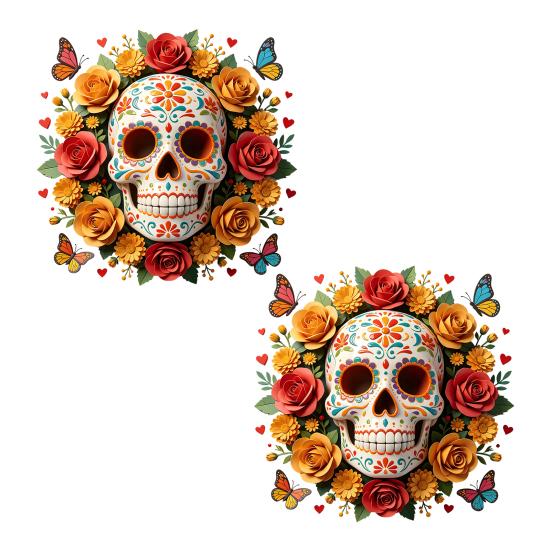 Indoor Outdoor Festive Window Art Day of The Dead Skull Flower Static Sticker, Colorful Mexican Floral Glass Decorative Stickers for Home Halloween