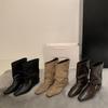 Pant Pants Boots Women's Short Boots New Autumn Retro Belt Buckle Skinny Western Boots Thick Heel Pointed Pile Boots