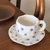 Cute Floral Ceramic Coffee Cups and Plates with High Aesthetic Value, Underglaze Color Hand-painted Cups and Plates