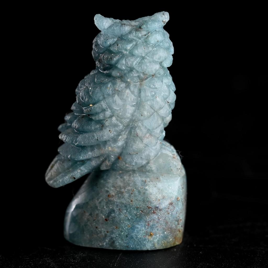 Blue Aventurine Owl Natural Stone Shipped as Good Interior Sculpture, 50mm, Ornament, One-of-a-Kind, Is, Fortune, Luck, Decor, Owl,