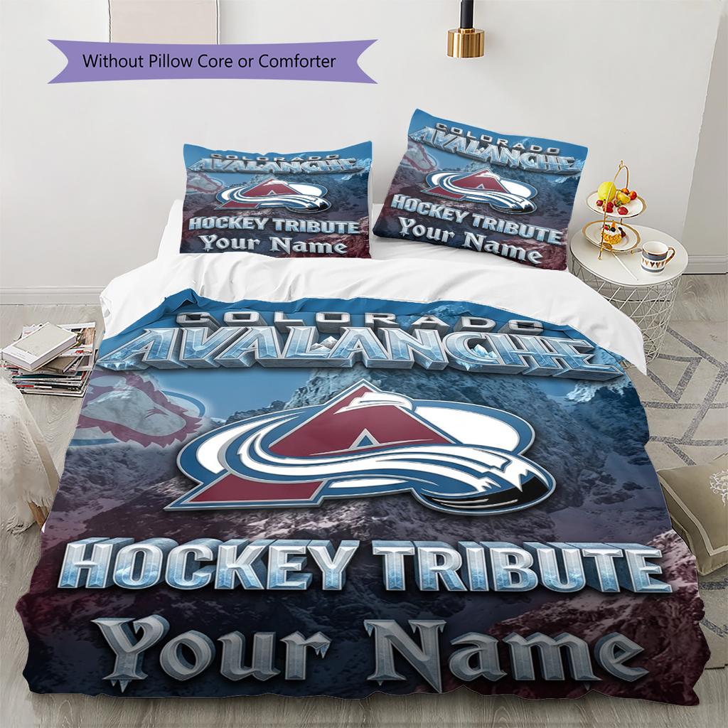 Name Custom Colorado Avalanche Logo Pattern Bedding Set Quilt Cover Pillowcase Home Decor Gift (1 * Duvet Cover + 2 * Pillowcase, Without Core)