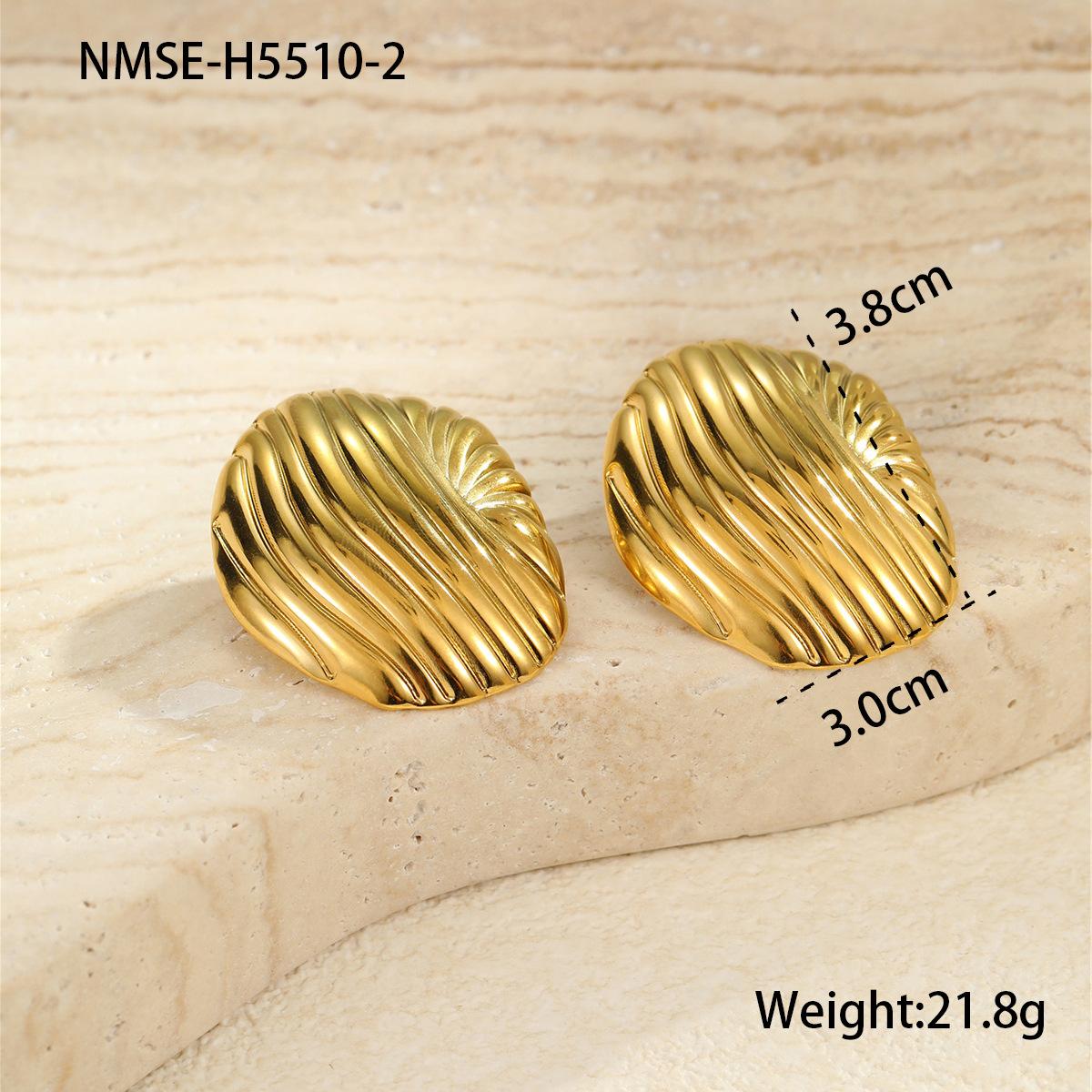 GEMCHIC Women s Vintage Textured Geometric Fan Shape Earrings Two-Tone Gold Silver Stainless Steel Studs Fashion Jewelry