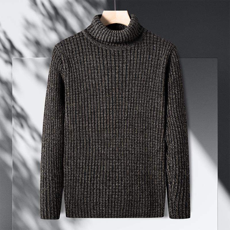 2025 Men's Autumn/Winter Thick High-neck Knit Sweater - Fashionable Casual Long-sleeved Base Layer for Middle-aged Men