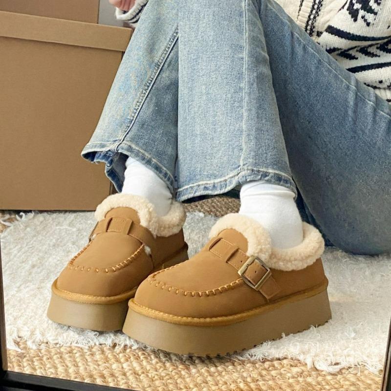 Temperament thick-soled fluffy shoes women's autumn and winter commuting fleece one-pedal cotton shoes