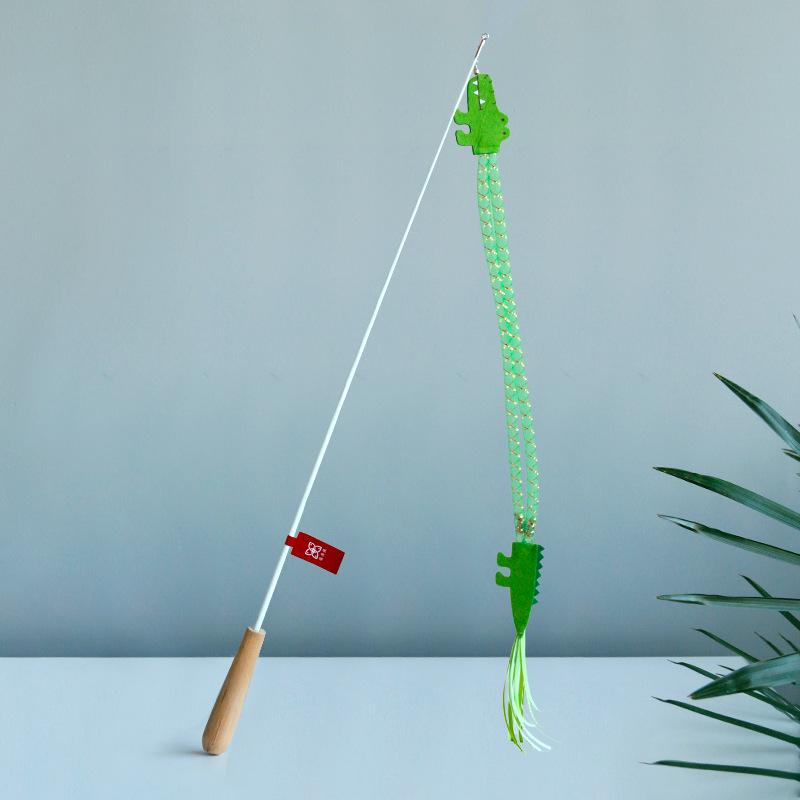 Xidu Yu Seaweed Fish Teaser Stick Cat Toy with Long Handle - Interactive Fish Simulation for Cats Approx. 61+55 cm
