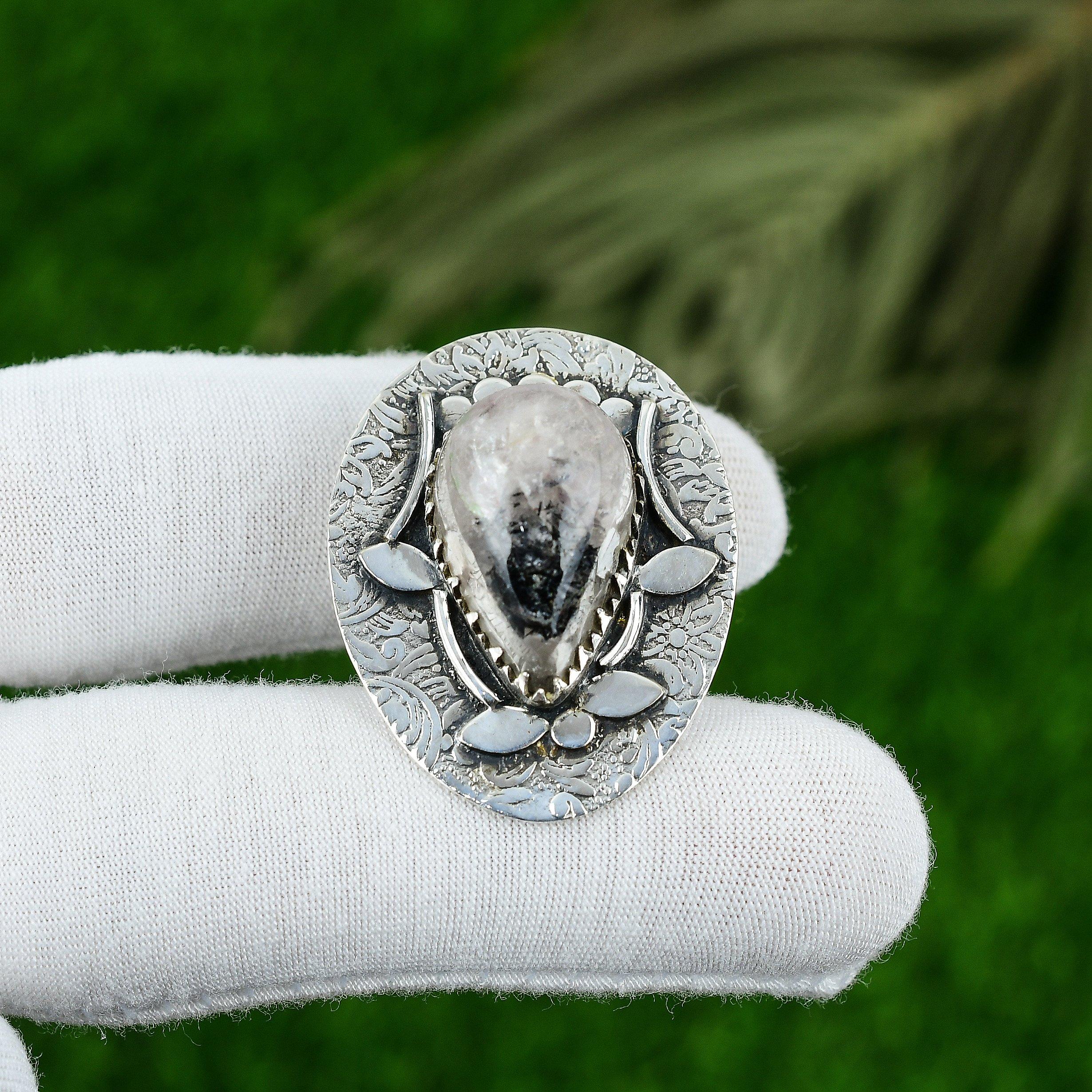 

Подарок на годовщину для нее Подвеска с натуральным черным рутиловым драгоценным камнем Серебро 925 пробы