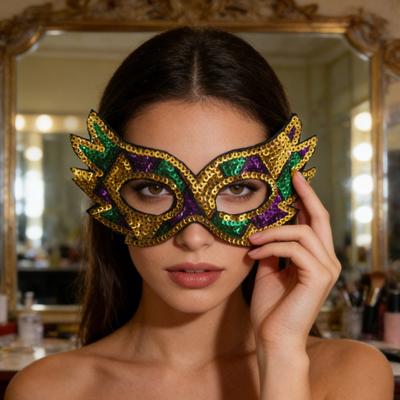 Purple Green Yellow Sequin Mardi Gras Masque Masquerade Venetian Carnival Half Face Masque for Halloween Party Costume Prom Ball Cosplay Accessory
