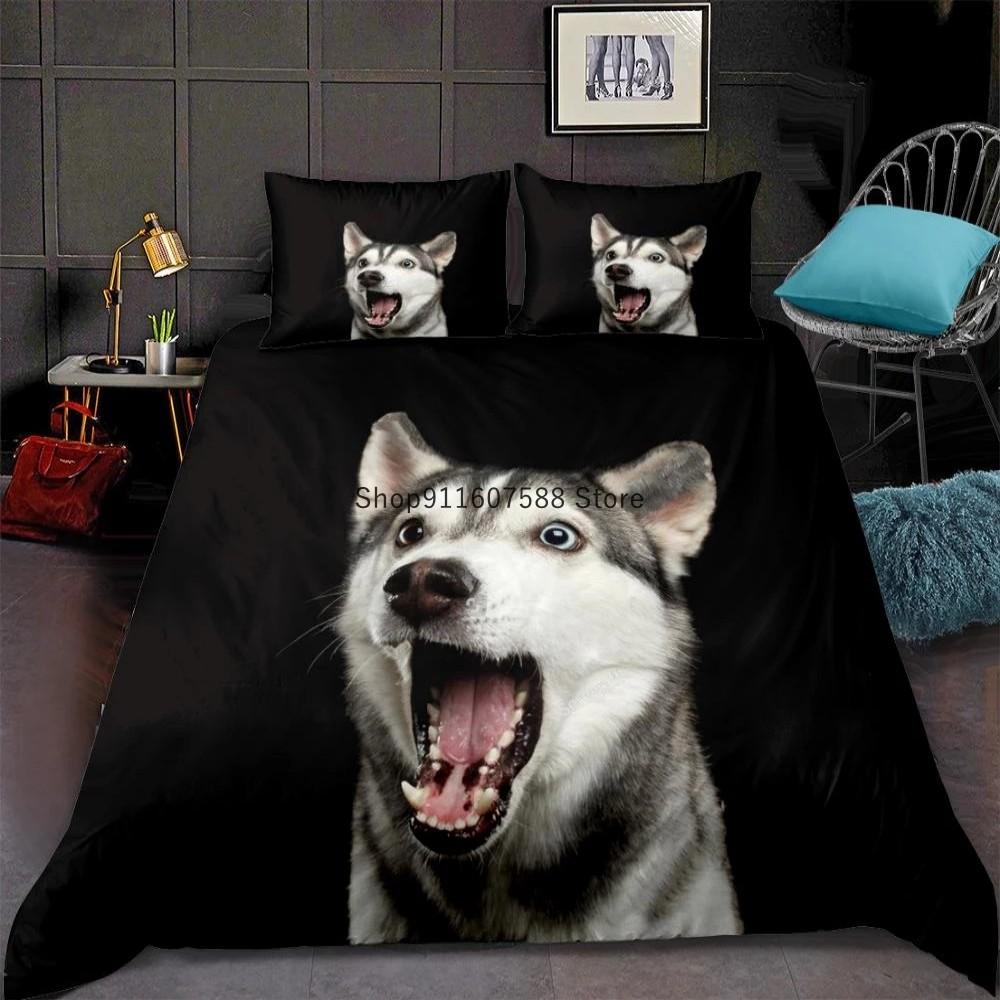 Zvíře Pes Husky Povlak na přikrývku Dospělí Děti Domácí textil Roztomilé Povlečení 2/3 Ložní soupravy Manželská postel King Full Size Dekor Domov