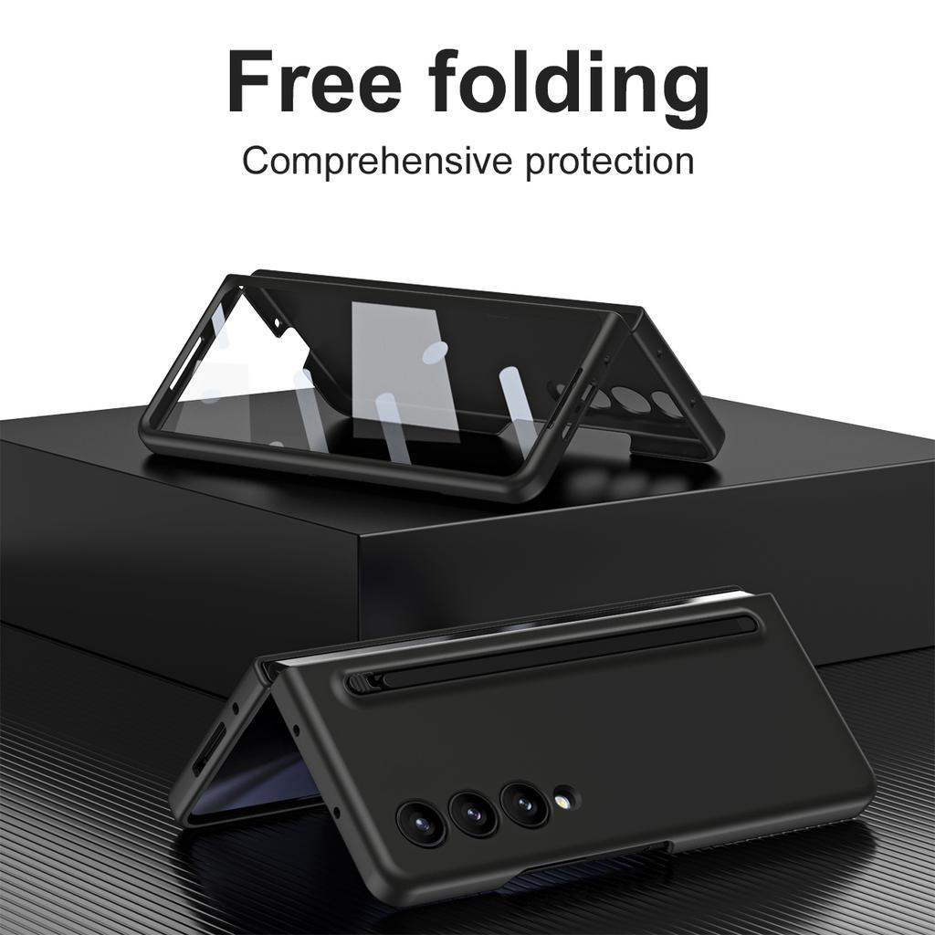 For Samsung Galaxy Z Fold4 5G Case Anti-Drop PC Phone Cover with Stylus/Tempered Glass Film