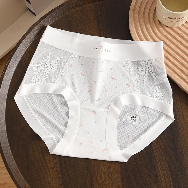 

Маленькие свежие трусики из ледяного шелка большого размера, романтичные дышащие кружевные женские трусики с перфорацией XL белый