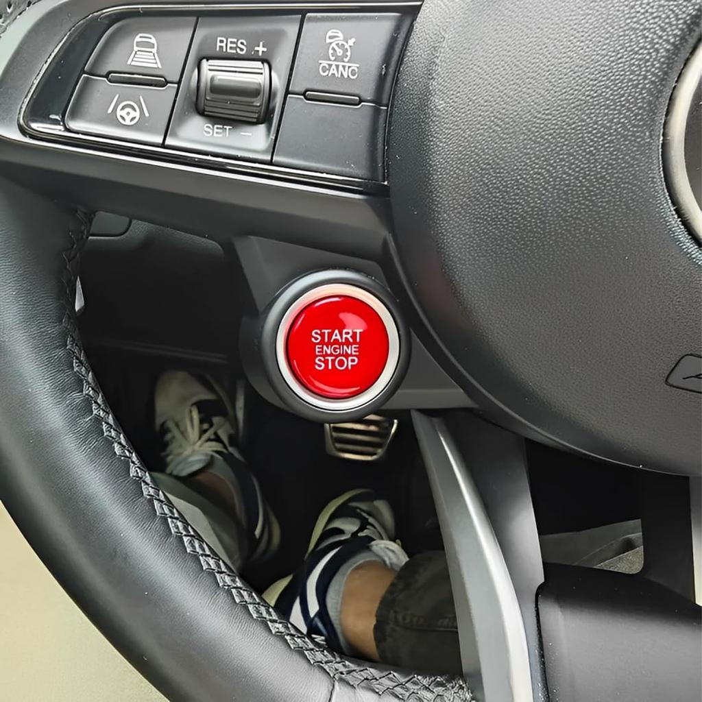 Red ABS Car Engine Start Stop Switch Button Cover Trim Replacement for Alfa Romeo Giulia Stelvio 2017 2018 2019 2020