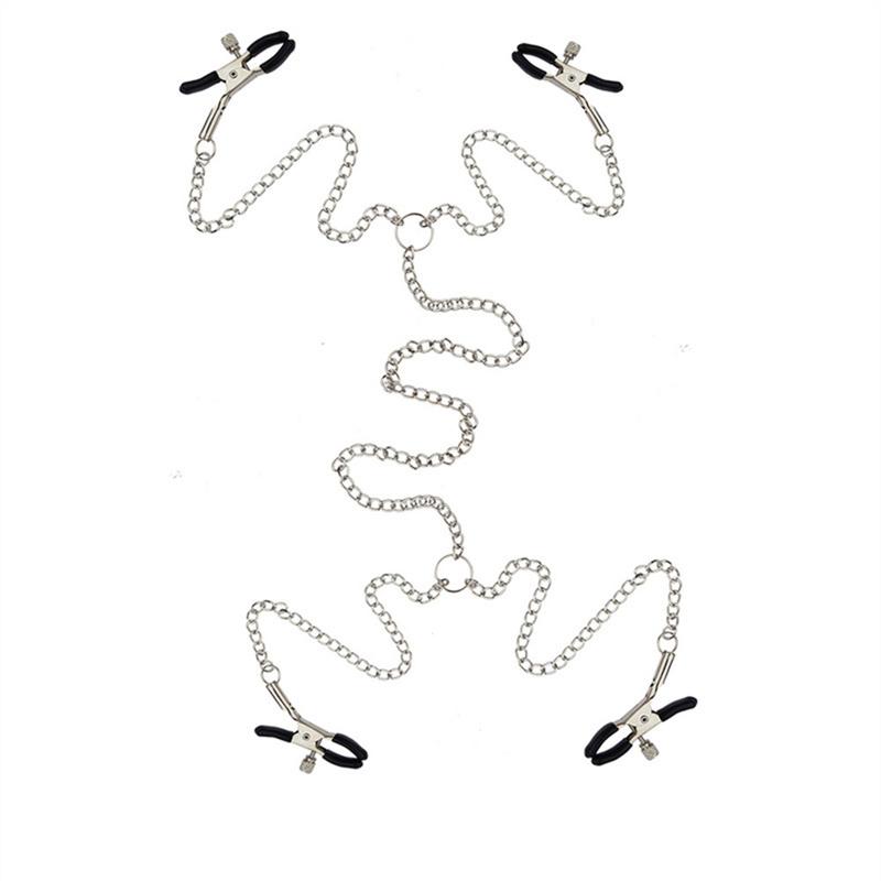 Three Headed 3 Clamp W Chain Nipple Clamps Stimulation Breast With Chain Clips Slave BDSM Fetish Erotic Sex Tool For Women