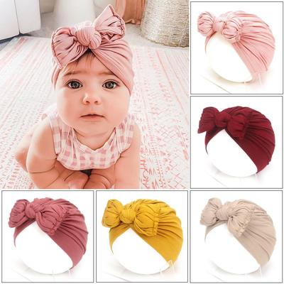 2021 New Pleated Baby Hat Bow Children's Hat Baby Solid Color Knotted Pullover Hat Indian Hat