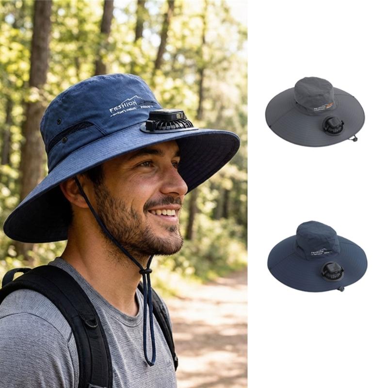 Adjustable Solar Charged Ventilation Cap With Large Brims Rechargeable Solar Fan Hat For Hiking Fishing Gardening