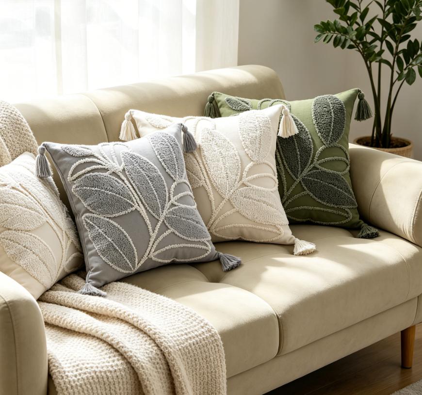 Nordic French Cream 3D Embroidered Sofa Pillow Cover 45x45cm Decorative Bed Cushion Case