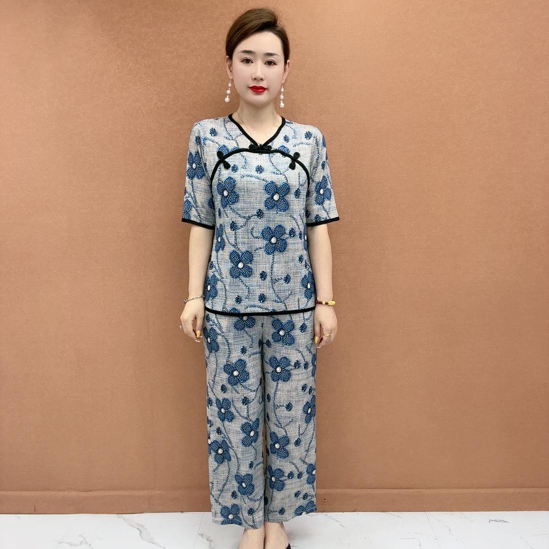 

Summer 2026 Fashion: Printed Homewear Set for Women - Youthful Look for Middle-Aged and Elderly 2XL (100-115 Jin)