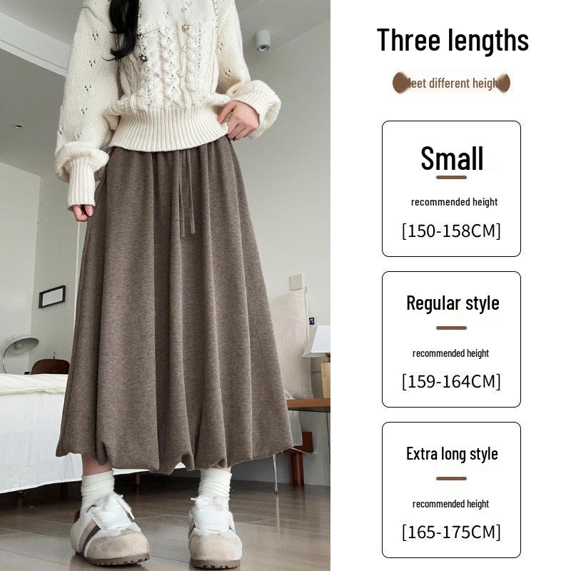 Khaki Sticky Rice Bud A-line Skirt: Women's High Waist Slimming Mid-length for Autumn 2025