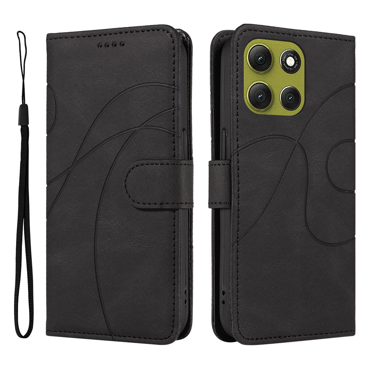 

For Motorola Moto G86 5G Wallet Case Leather Phone Cover Stand with Curved Line Design Black