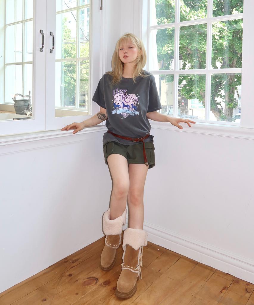 ROLAROLA [Lora Lora X Koo Hyo-Min] Rola Heart Pigment T-Shirt Charcoal