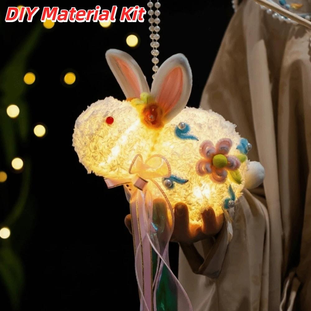 Luminous Rabbit Lantern Handmade Mid-Autumn Lantern Plush Bunny Lamp Holiday Party Style 1