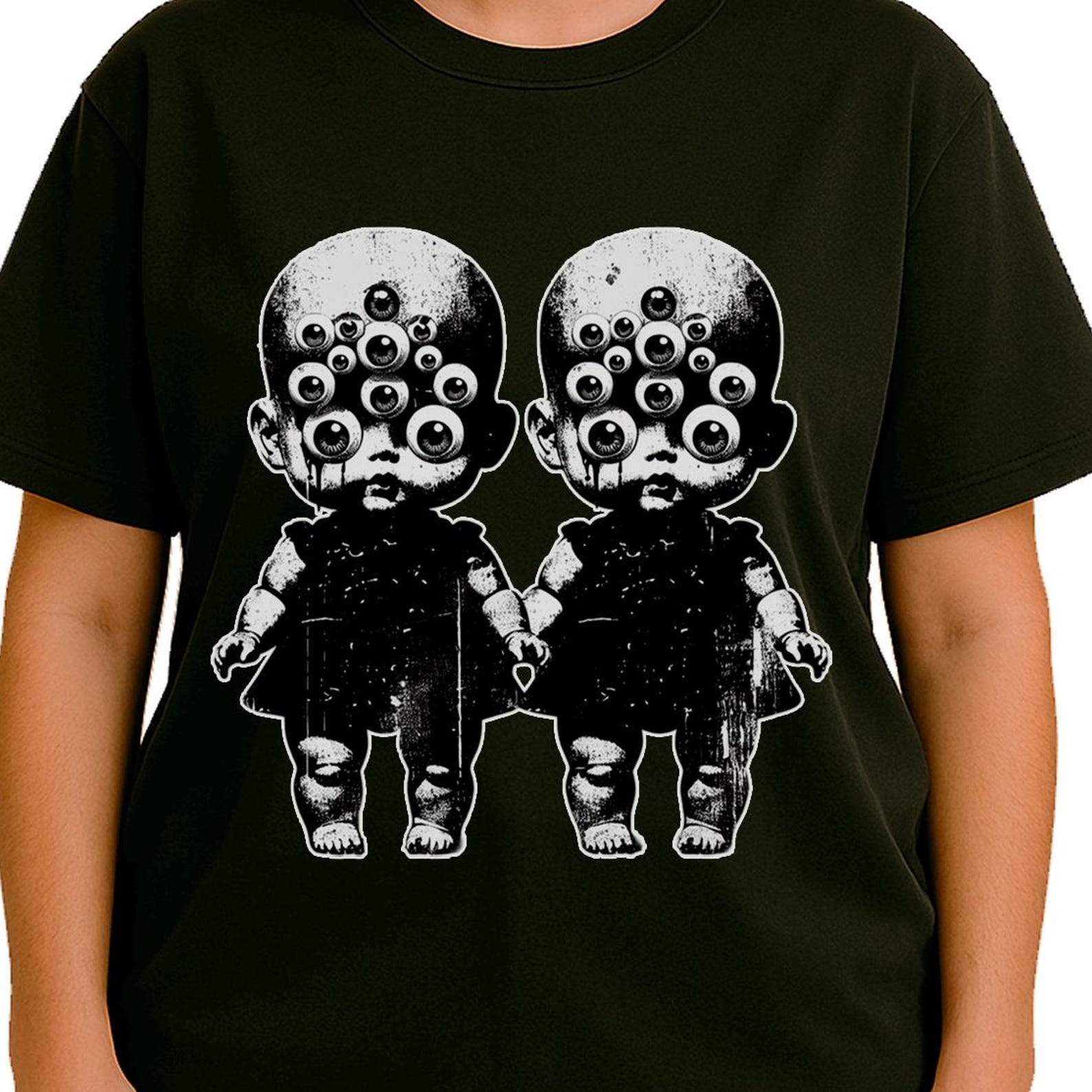 Weirdcore Creepy Dolls T-Shirt | Macabre Eyeballs Faces Tee | Horror Surreal Fashion Gift 3XL