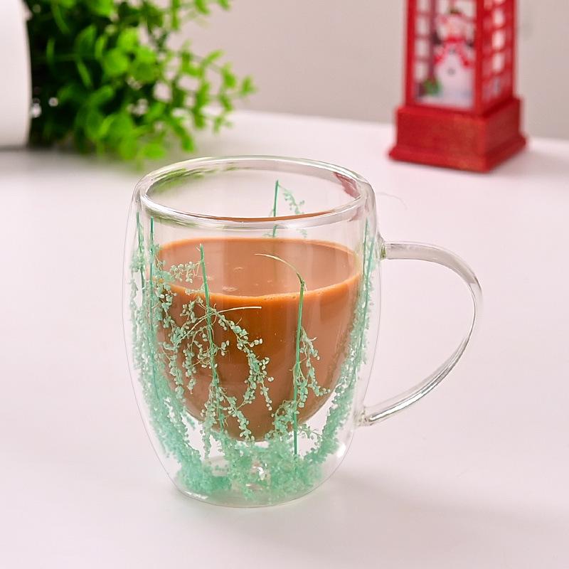 Dried Flower High Borosilicate Double Wall Glass Mug Heat Resistant Coffee Cup