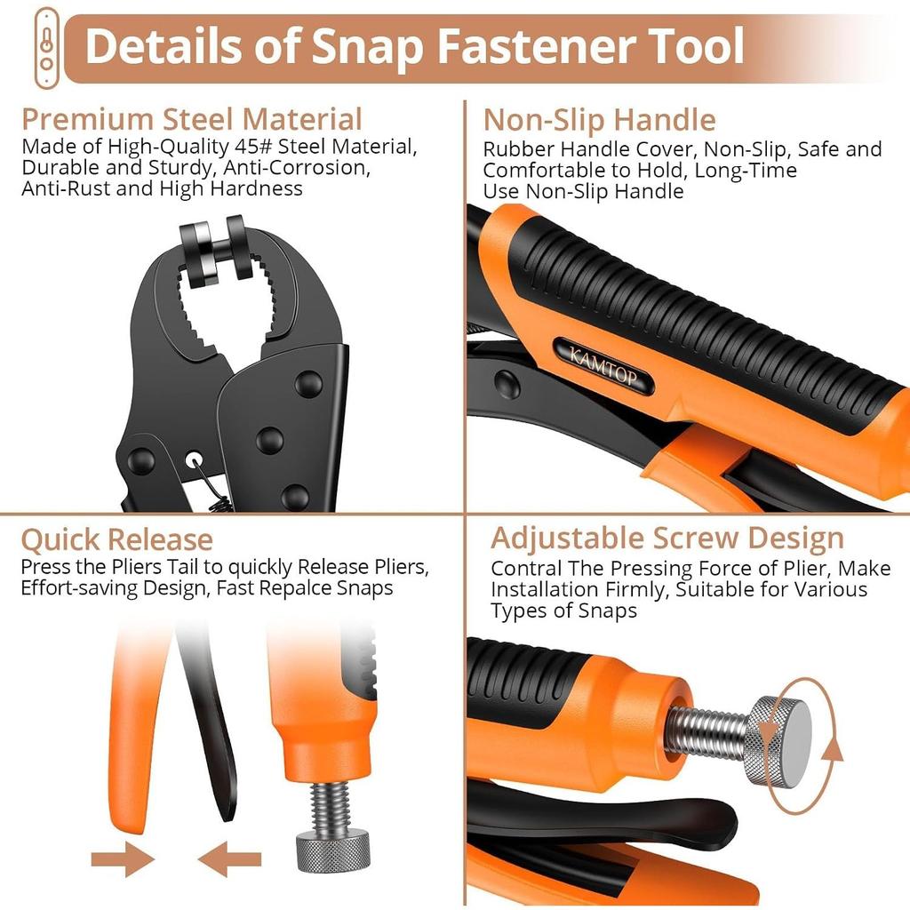 Snap Fastener Tool Kit - Adjustable Snap Fastener Plier with 30 Sets Metal Snaps, Snaps Buttons Setter Install Tool Kit