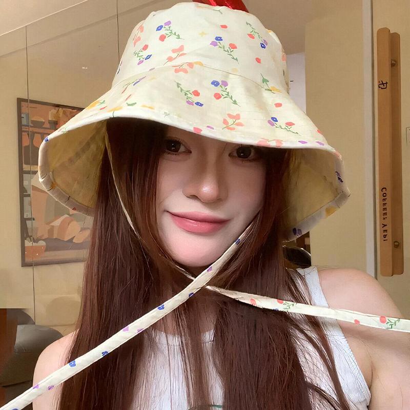 Pastoral Style Sweet Floral Bucket Hat Travel Vocation Women Summer Double-Sided Sun Hat