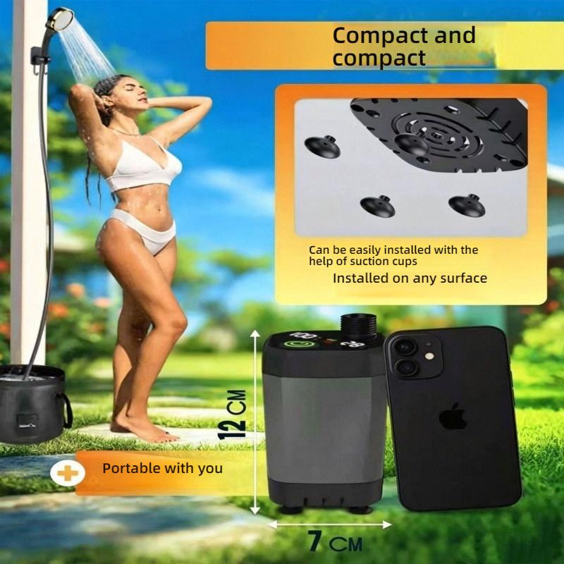 Cordless Portable Electric Shower Pump Self-Priming Rechargeable Shower Head No Plug Needed Outdoor Camping Dorm Rural Mobile Water Sprayer Bath Tool