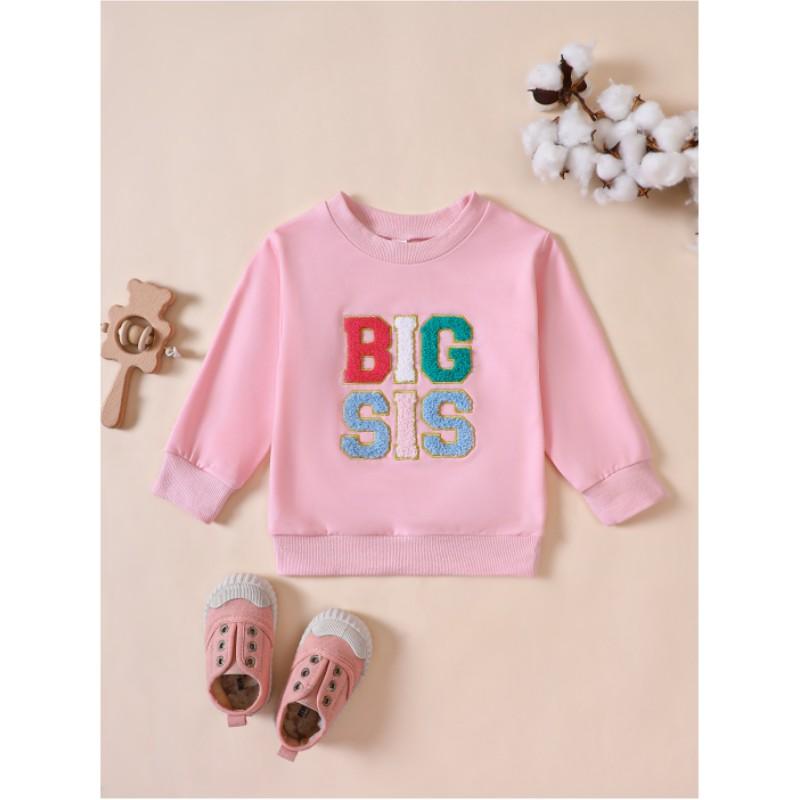 Mädchen Herbst Langarm Besticktes Buchstaben Sweatshirt Mittlere und Kleine Kinder Baumwolle Bequemes Pullover-Oberteil