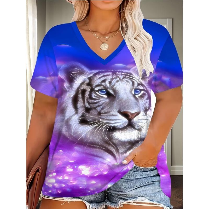 Summer Women's Daily Printed V-neck Short-sleeved T-shirt
