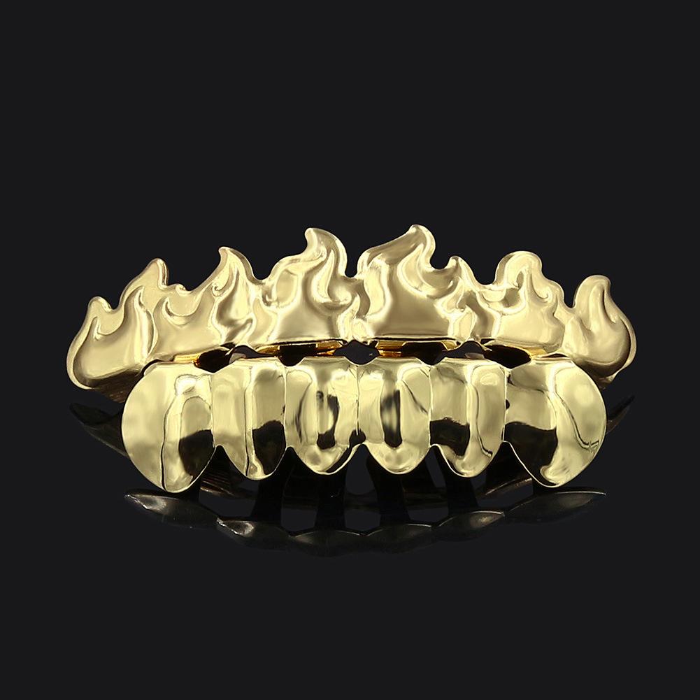 Hot Sale Eco-Friendly Copper Hip Hop Flame Gold Teeth Grillz Fire In Your Mouth Teeth Grillz