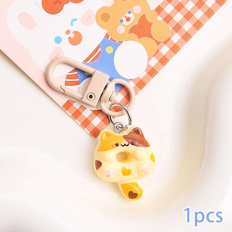 

Cat Cookie Phone Charm Strap Soft Kawaii Couple Keychain Colorful Bead Pendant Cute Lanyard Keycord