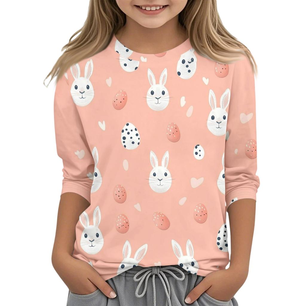 Haut T-shirt Mode Décontracté Enfant Manches Sept-Quarts Col Rond