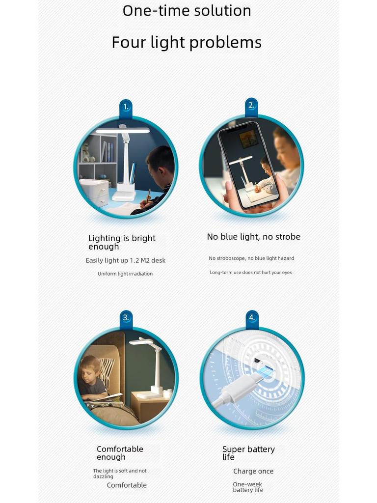 LED Folding Desk Lamp with Eye Protection for Reading, Studying, and Bedrooms; Portable and Rechargeable for Dorms and Bedsides.