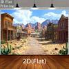 2D Western Cowboy Town with Perforated Background Banner, Desert Wooden House, Cactus, Red Rock Mountainszyc