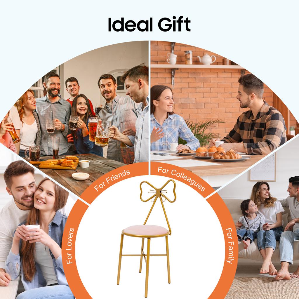 Light Pink Butterfly Backrest Chair, Girly Style Iron Desk Chair with Soft Cushion for Bedroom, Living Room, Cafe