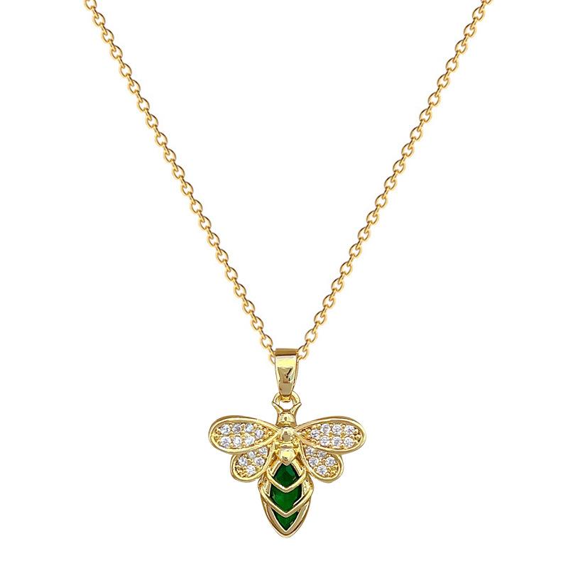 Green Bee Light Luxury Temperament Gorgeous Full Diamond Necklace Female Versatile Collarbone Chain Titanium Steel Chain