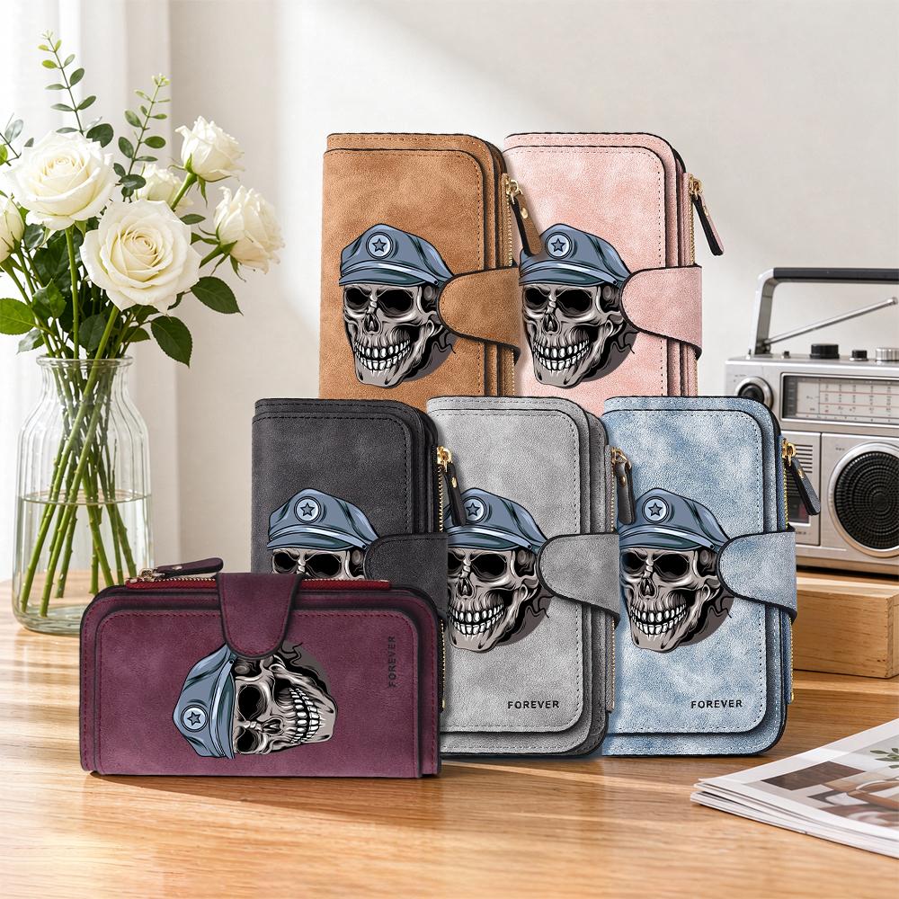 Gothic Skull Pattern Long Wallet for Daily Use Fashion Multi Card Slot Purse