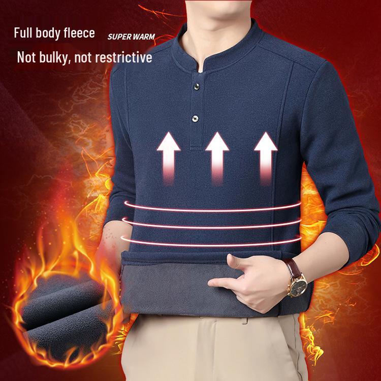 Men's Chinese Style Stand Collar Fleece Sweatshirt - Warm Long Sleeve Base Layer for Autumn/Winter