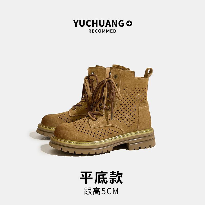 Outdoor Hollow Martin Boots Women's 2025 New Summer Breathable Casual Versatile Leather Platform Short Boots Women's