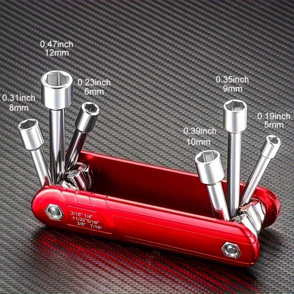 Multifunctional Metric / Imperial 6 in 1 Folding Nut Driver Set SAE, Portable Household Mini Folding Hexagon Socket Wrench