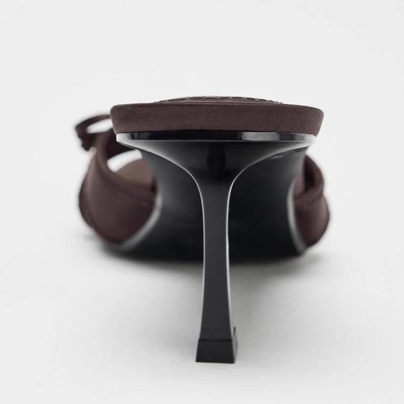 Brand Designer High Heel Slippers for Women Fashion Mesh Breathable Summer Slide Sandals Sexy Open Toe Bow Elegant Party Shoes