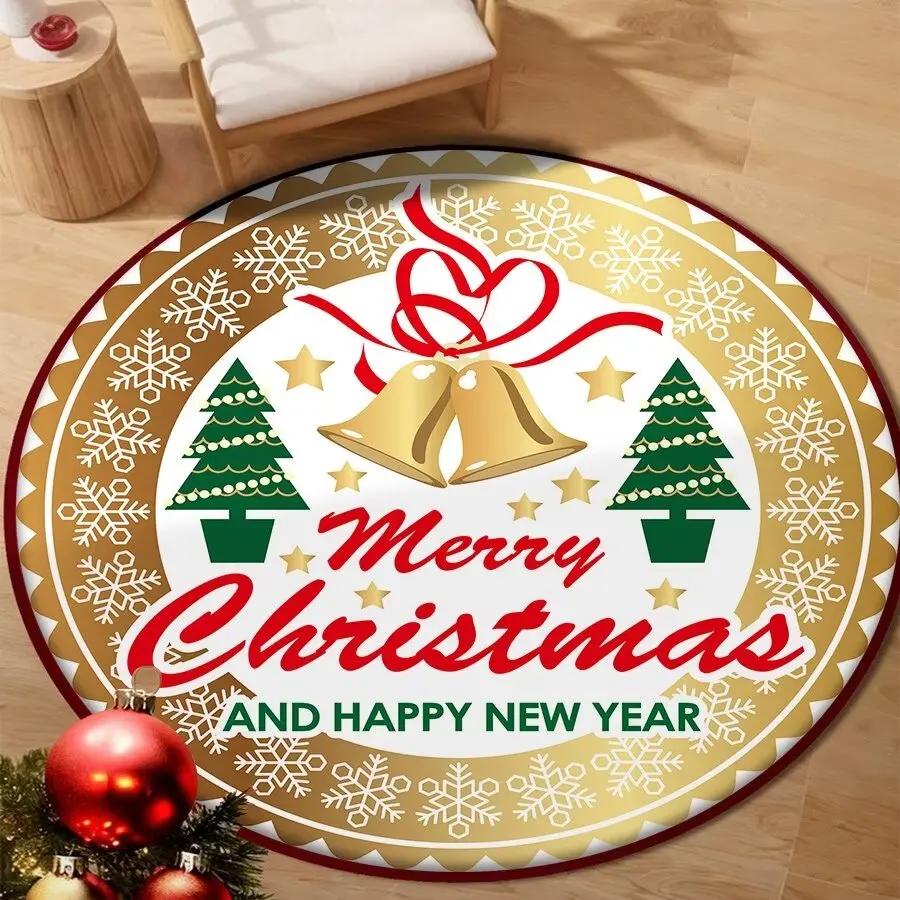Christmas Snowflake Round Carpet for Living Room Decoration New Year Home Bedroom Large Rug Soft Non-slip Cloakroom Floor Mat