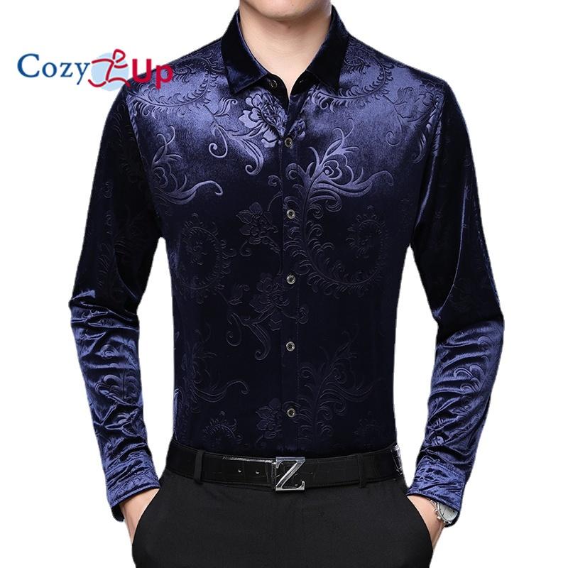 Dragon Embroidery Velvet Shirt Men 